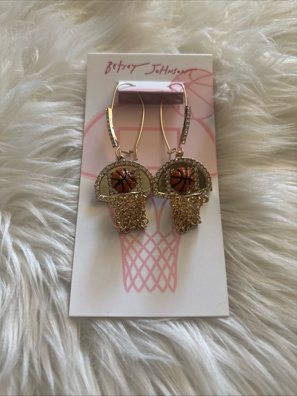 Betsey Johnson Gold & Orange Basketball Hoop Chain Drop Earrings